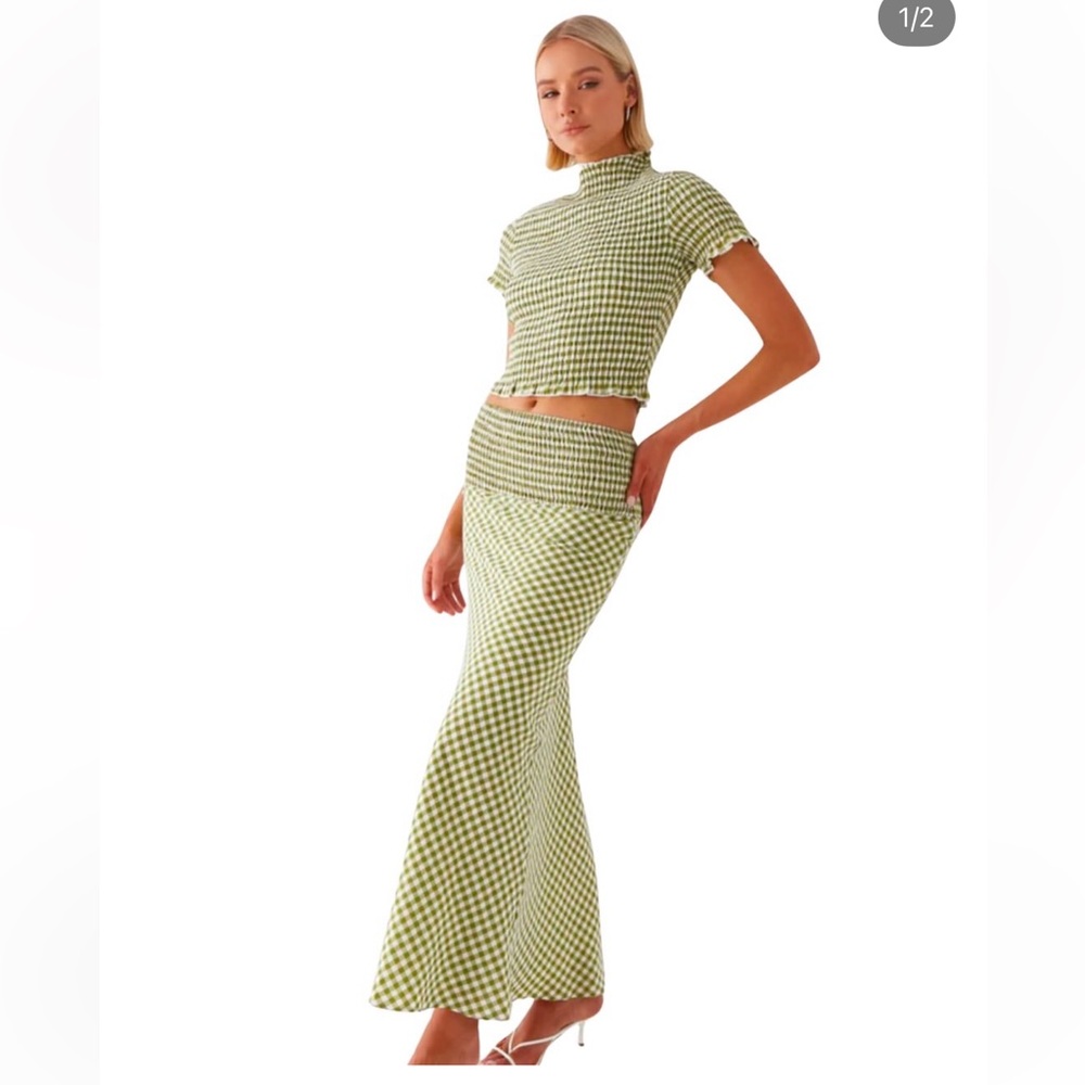 Peppermayo Green Gingham Maxi Skirt